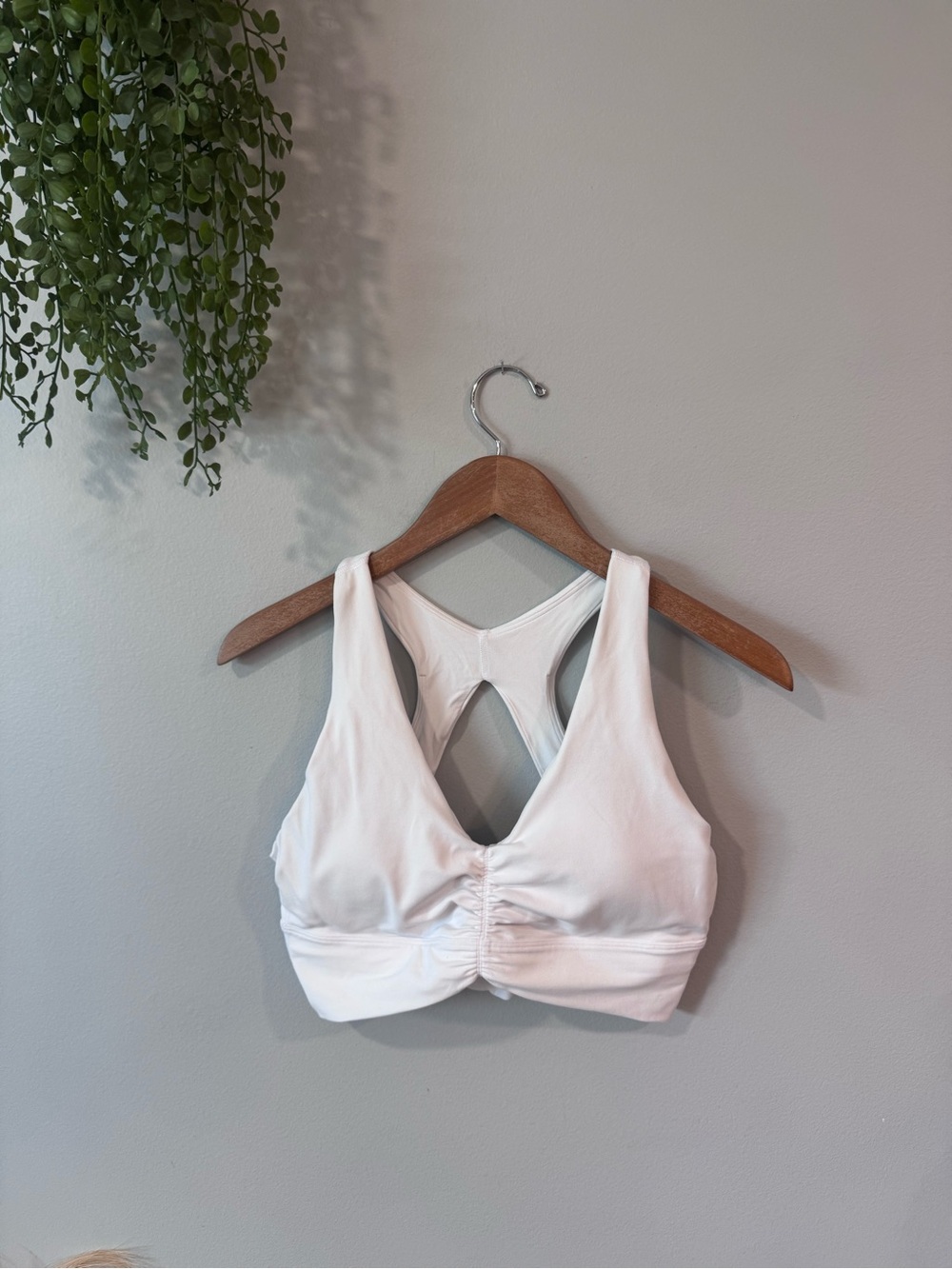 Aritzia White Racerback Ruched Sports Bra